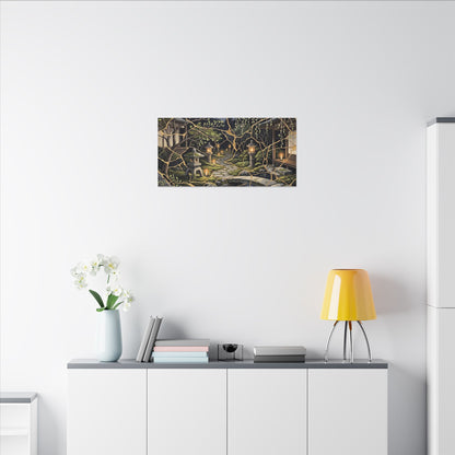 Kintsugi Moonlit Garden in Candlelight | Gold Vein Canvas Art