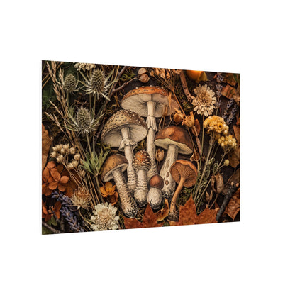 Autumn Dried Flowers Mushroom Illustration Canvas Art | Earthy Decor