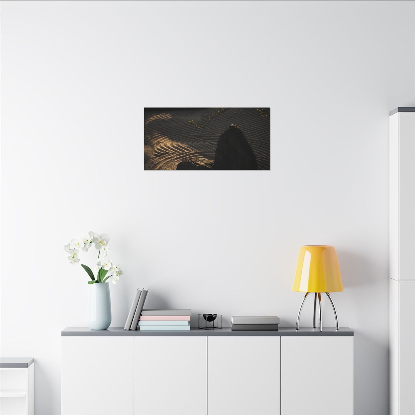 Ma Rock Garden Canvas Art - Dark Japandi Shadow Zen