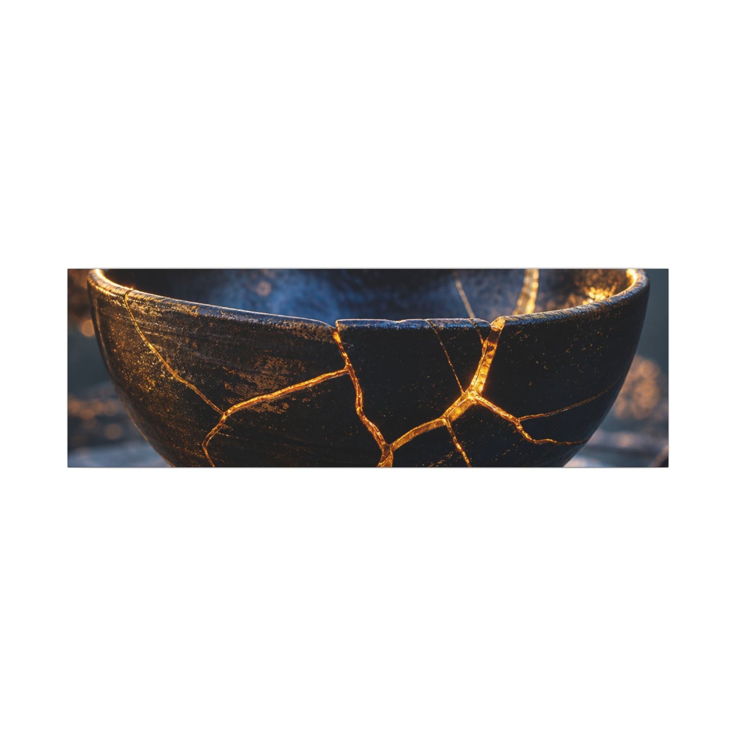 Ceramic Bowl Canvas Art | Winter Kintsugi Gold Repair Art