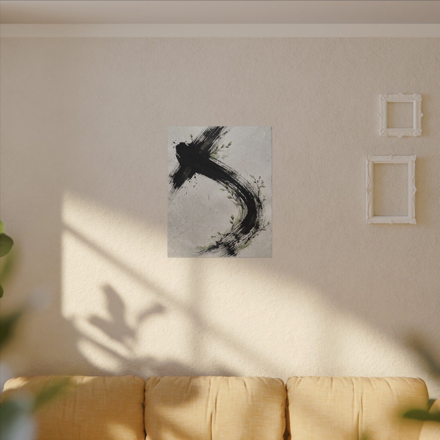 Ink Brushstroke Spring Canvas Art | Dark Japandi Sophisticated Design