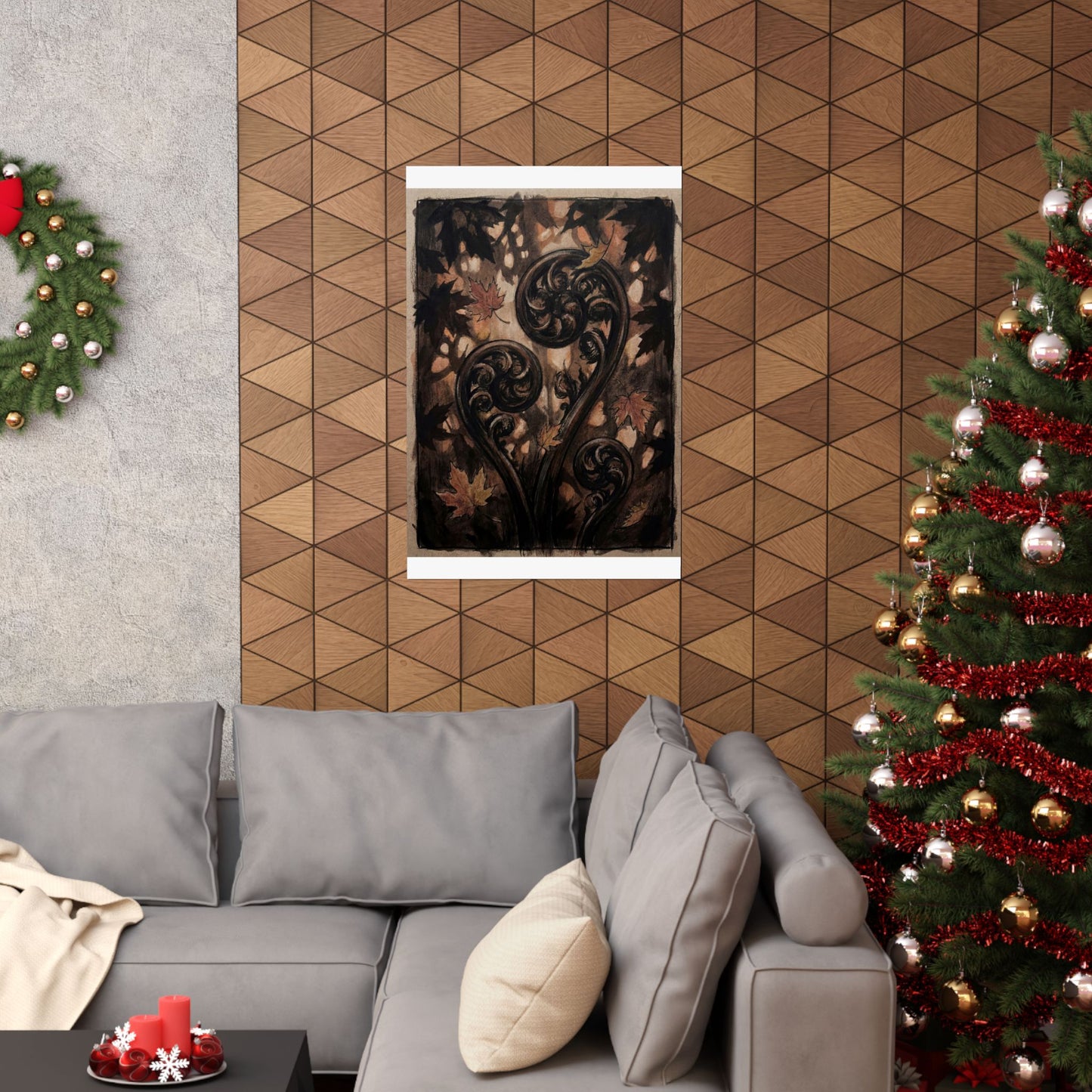 Fern Unfurling Autumn Wall Art Print | Dark Japandi Sophisticated Design