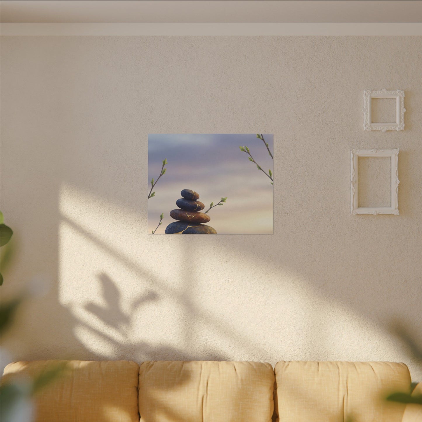 Spring River Stones Gold Vein Canvas Art | Philosophical Decor