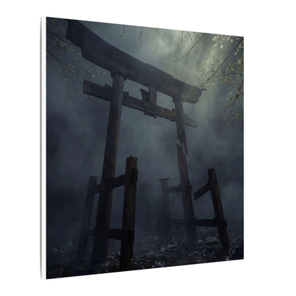 Dark Japandi Torii Gate in Dappled | Moody Minimal Canvas Art