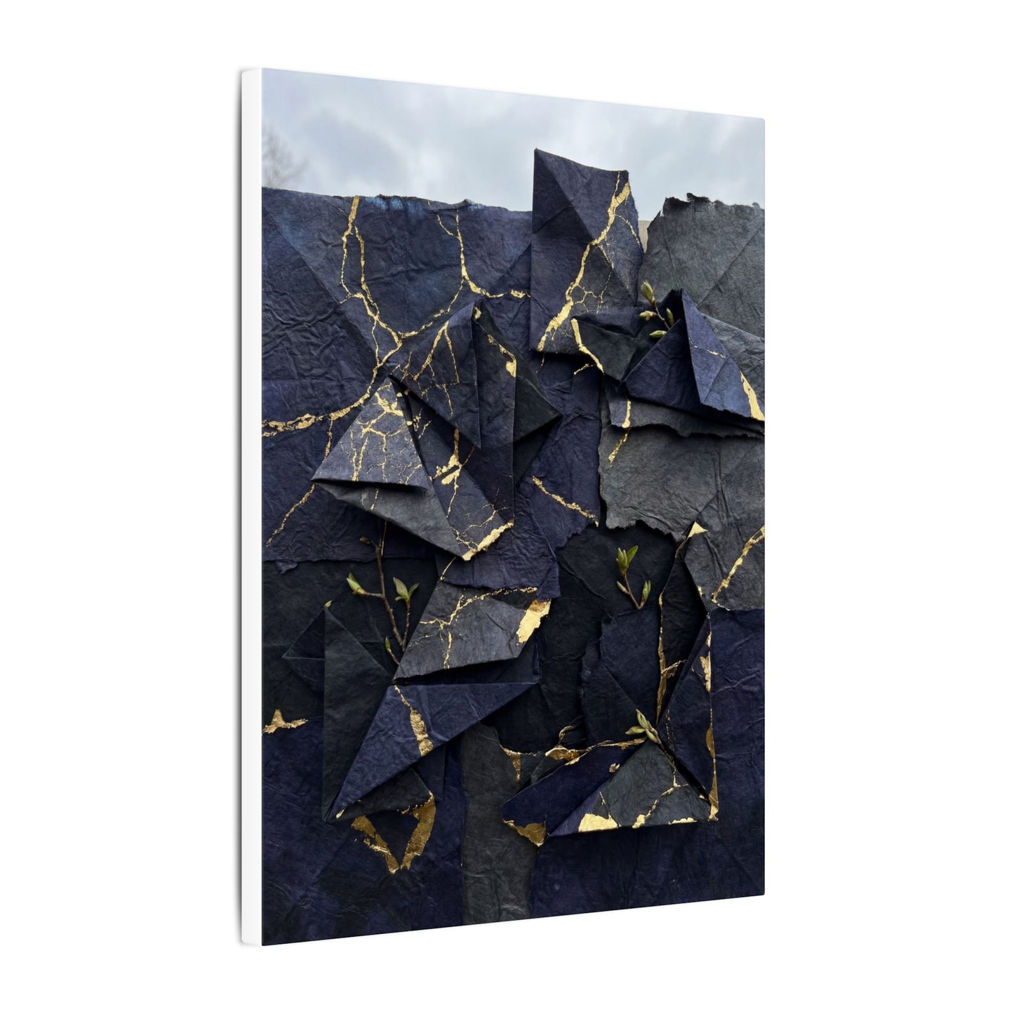 Beautiful Paper Fold Canvas Art - Crackle Gold Kintsugi