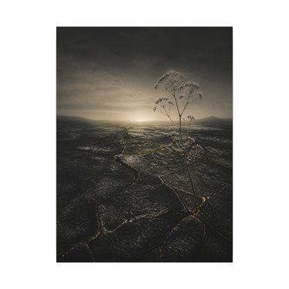 Dawn Cracked Earth Canvas Art - Dark Japandi Mono No Aware
