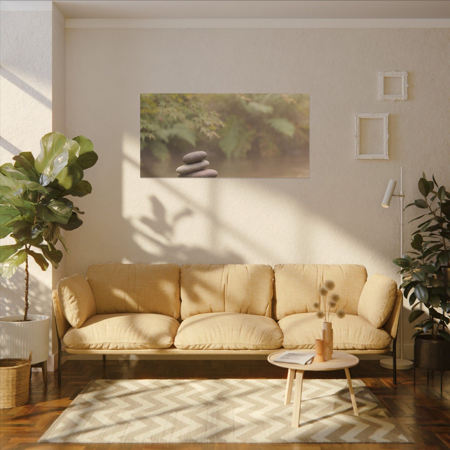 Cozy River Stones Canvas Art - Japanese Pattern Japandi