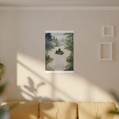 Rock Garden Ukiyo E Inspired Canvas Art | Contemplative Zen Art