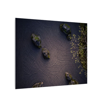 Dark Japandi Rock Garden in Dawn | Shadow Zen Canvas Art