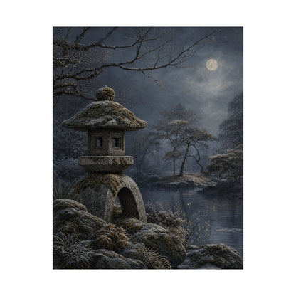 Winter Stone Lantern Japanese Pattern Wall Art Print | Earthy Decor