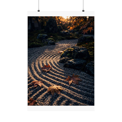Rock Garden Autumn Wall Art Print | Dark Japandi Atmospheric Design