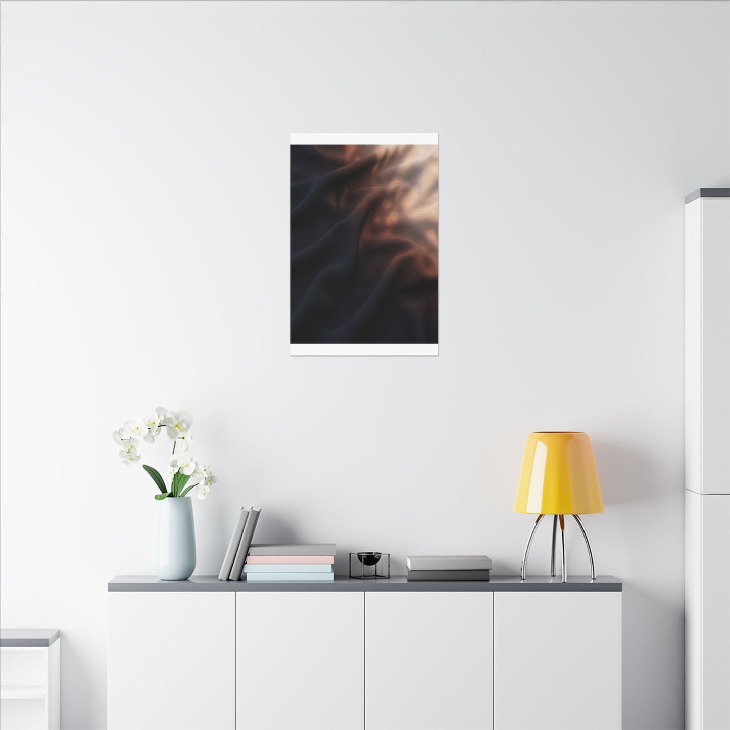Dark Japandi Silk Drape in Dawn | Shadow Zen Canvas Art