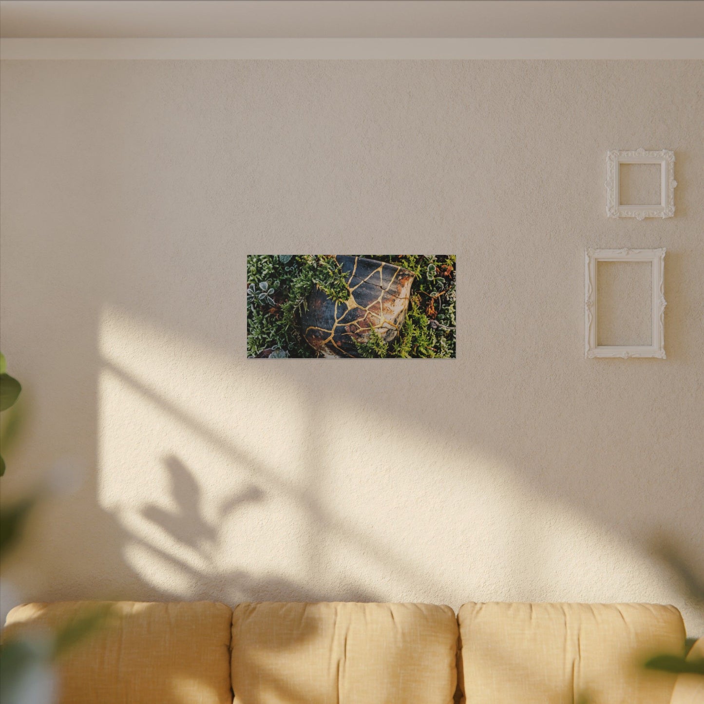 Artful Moss Close Up Canvas Art - Gold Repair Kintsugi