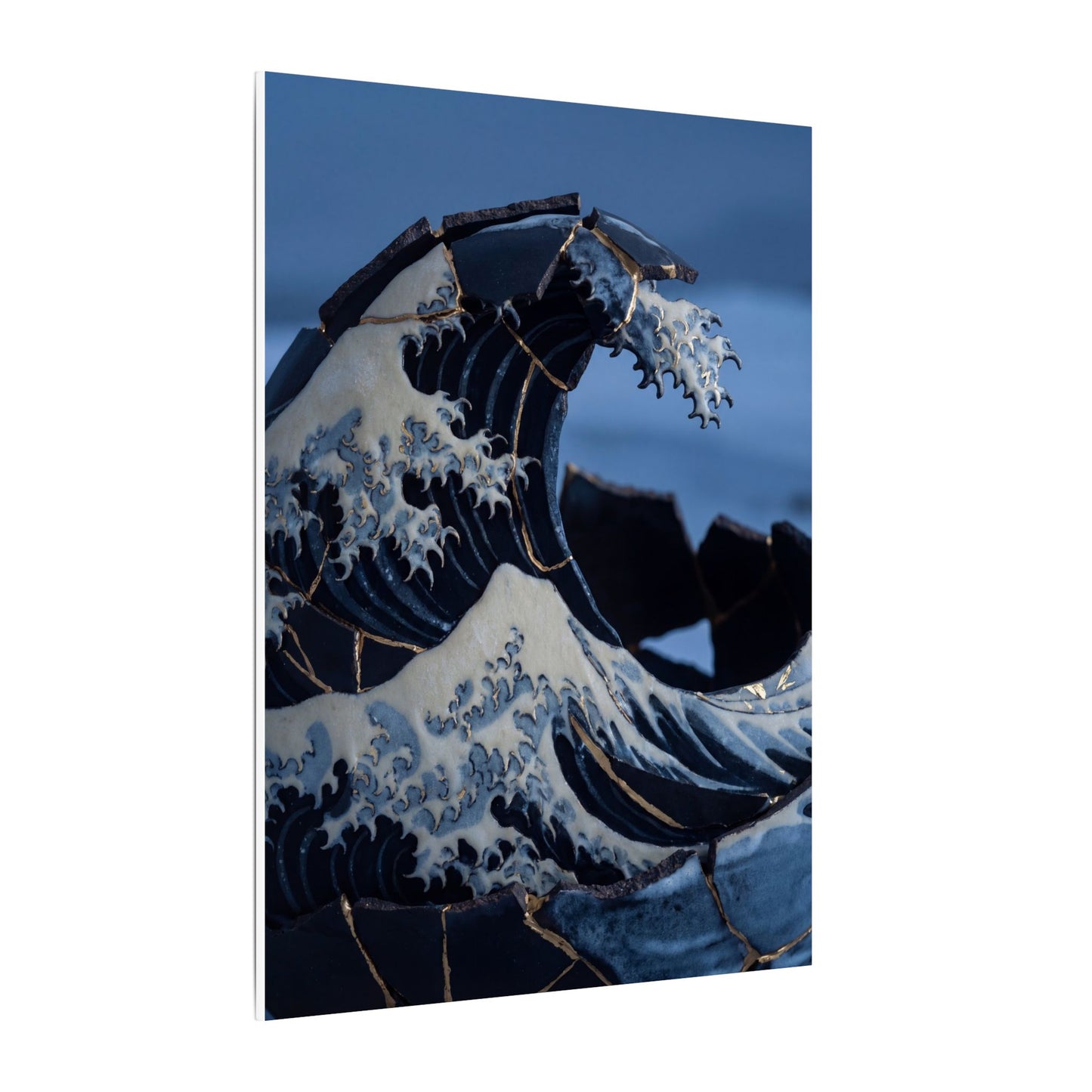 Ocean Wave Canvas Art | Winter Kintsugi Gold Repair Art