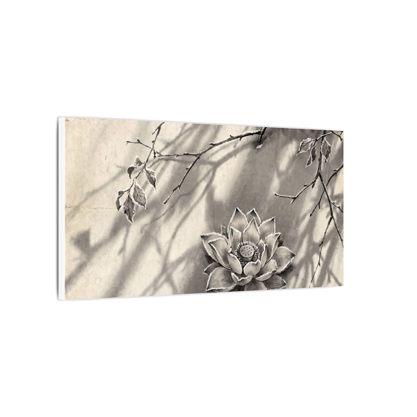 Winter Lotus Flower Sumi E Canvas Art | Contemplative Decor