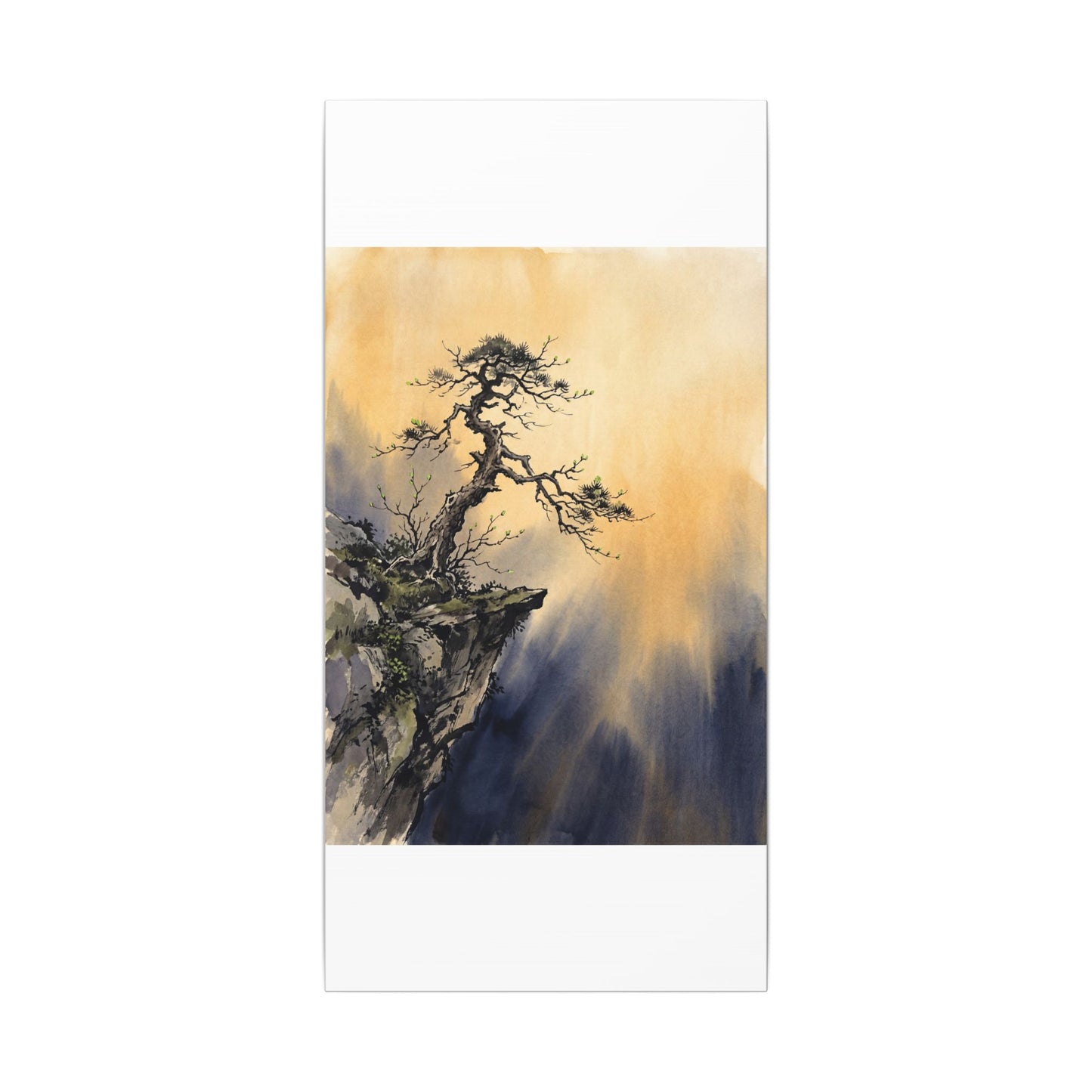 Zen Pine Tree in Golden Hour | Sumi E Canvas Art