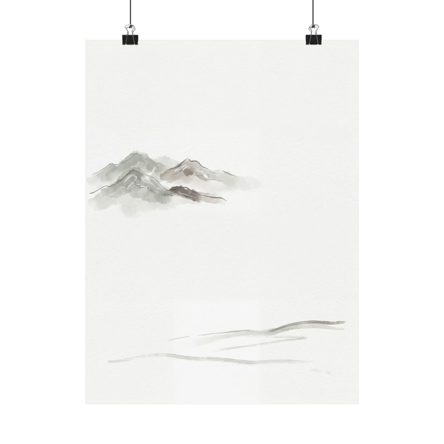 Japandi Mountain Mist in Overcast | Minimal Line Wall Art Print