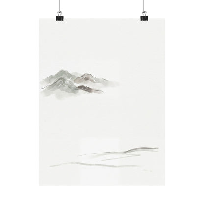 Japandi Mountain Mist in Overcast | Minimal Line Wall Art Print