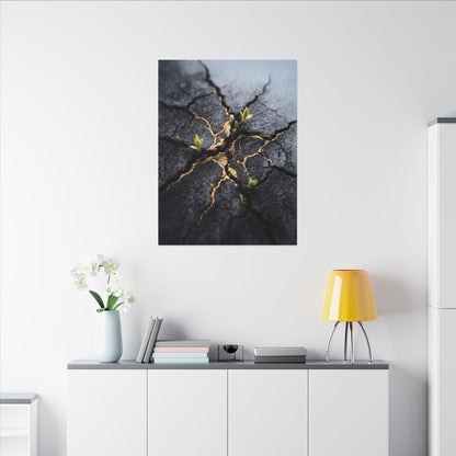 Ma Cracked Earth Canvas Art - Dark Japandi Charcoal Ink