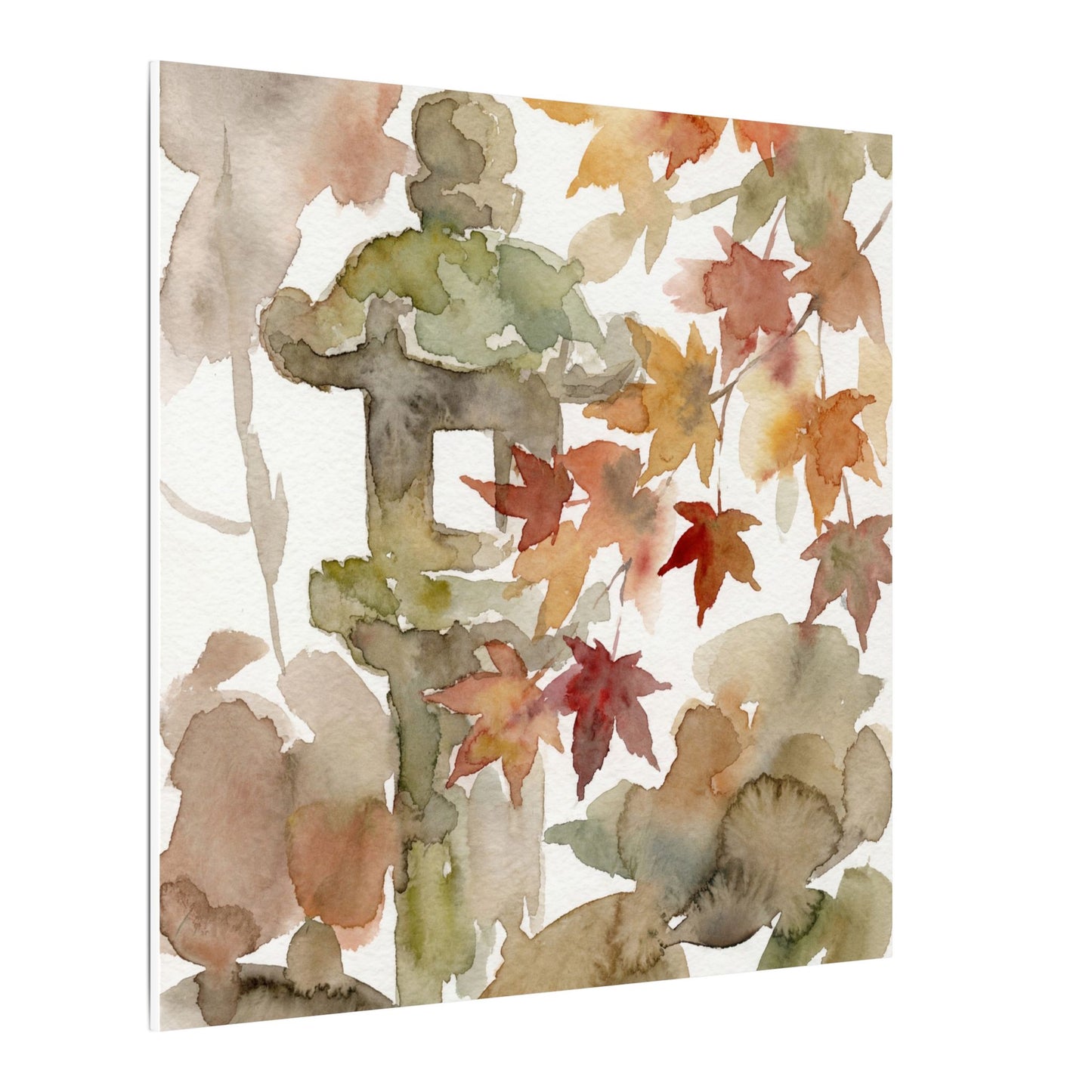 Stone Lantern Watercolor Canvas Art | Earthy Japandi Art