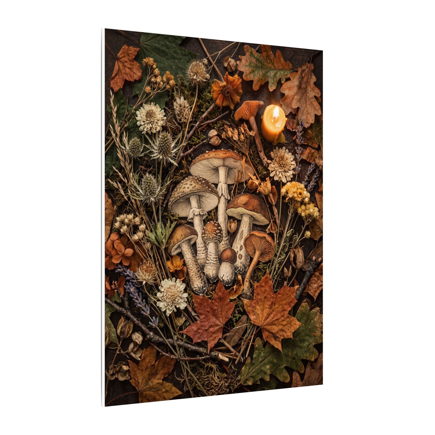 Autumn Dried Flowers Mushroom Illustration Canvas Art | Earthy Decor