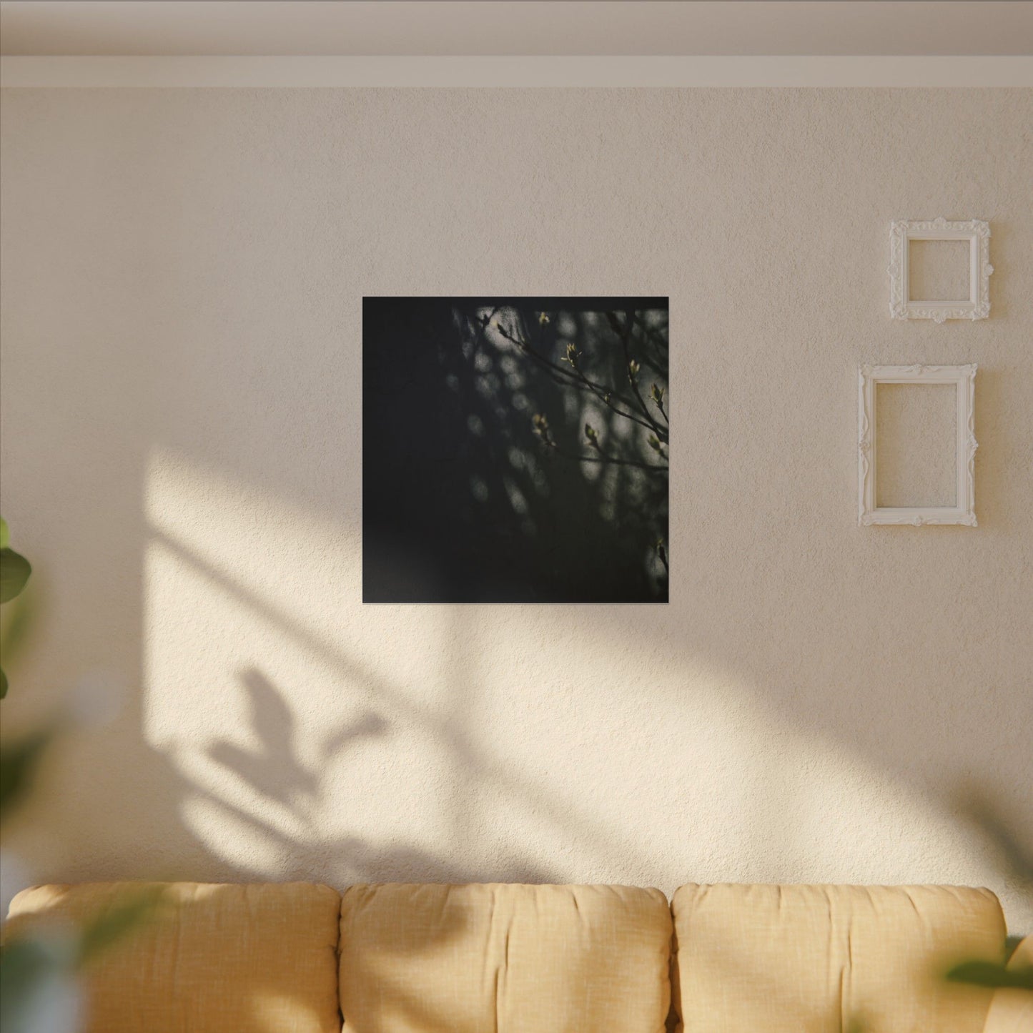 Dark Japandi Shoji Screen in Dappled | Moody Minimal Canvas Art