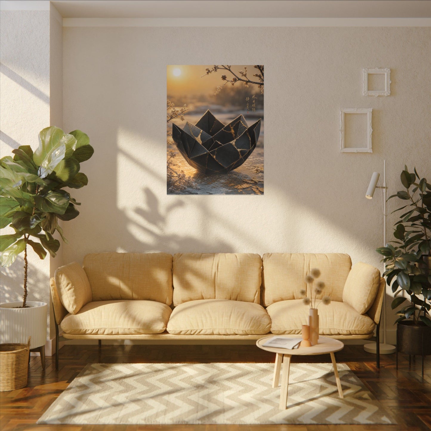 Kintsugi Paper Fold in Golden Hour | Gold Repair Canvas Art