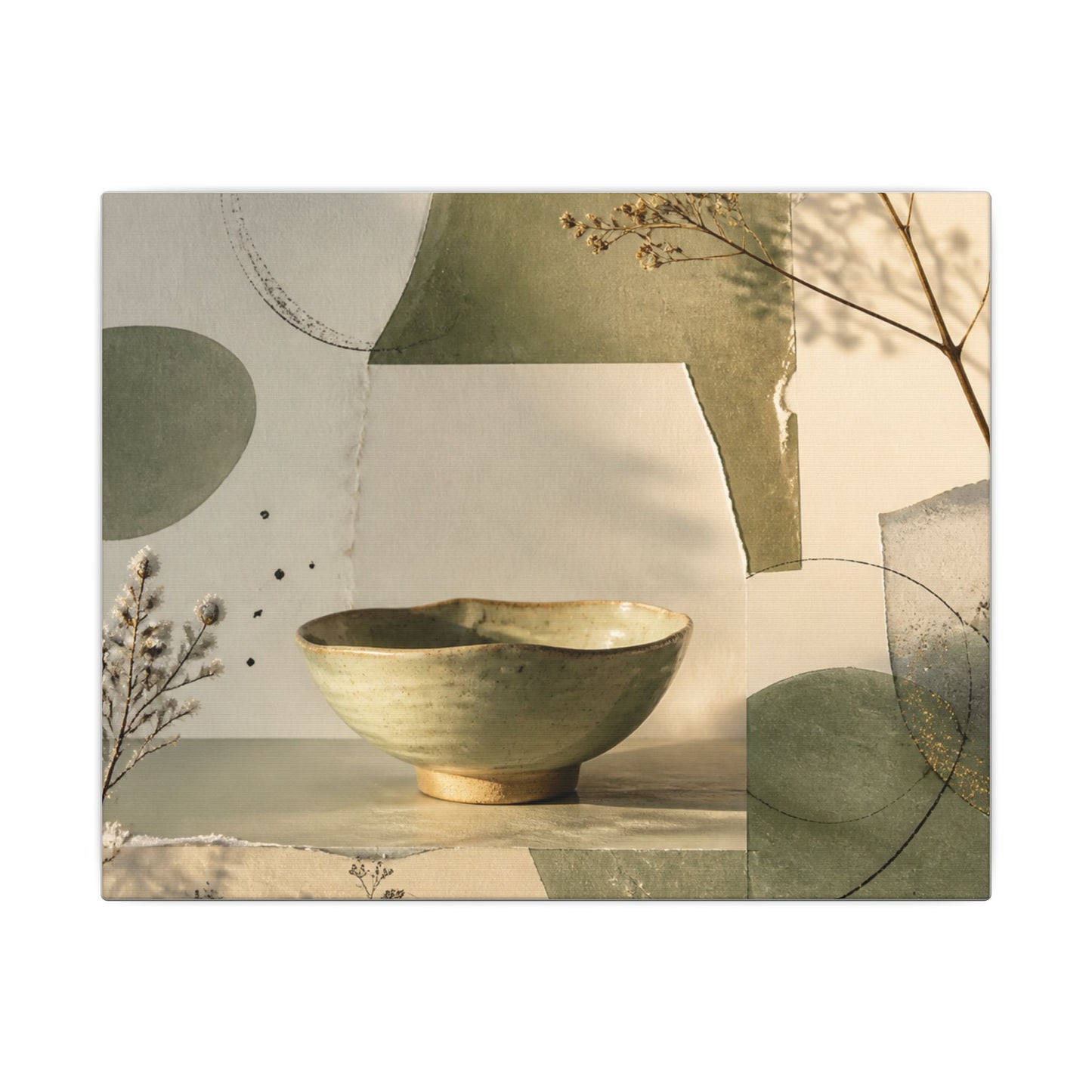 Warm Ceramic Bowl Canvas Art - Minimal Line Japandi