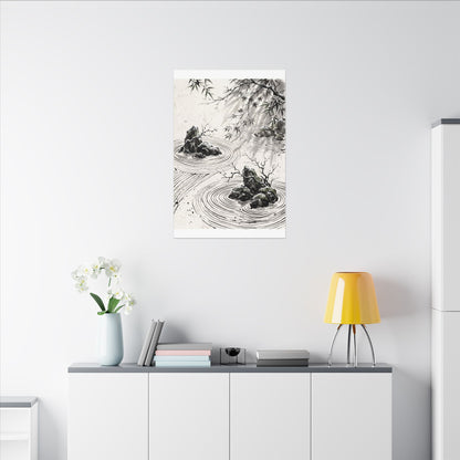 Rock Garden Canvas Art | Winter Zen Sumi E Art