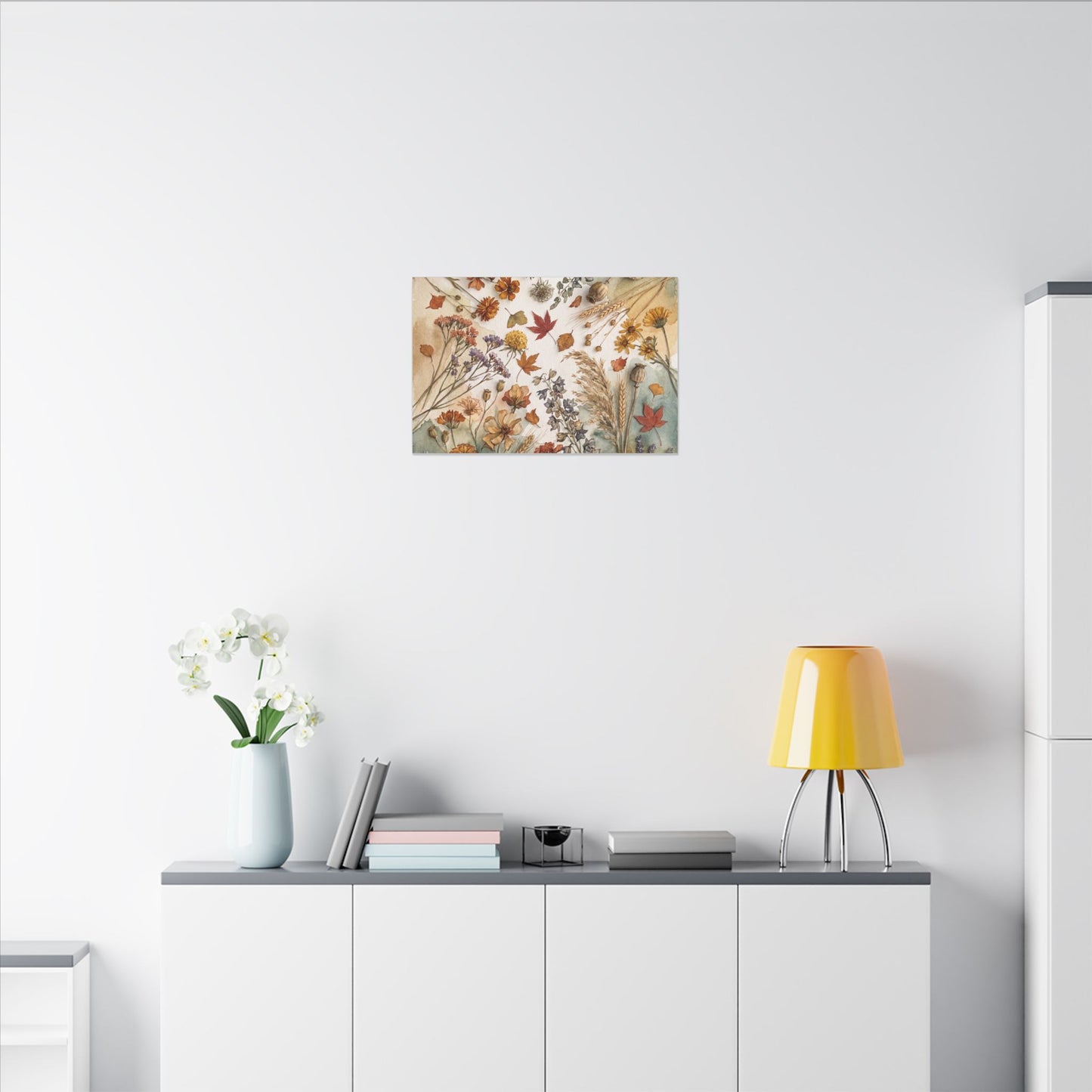 Dried Flowers Canvas Art | Autumn Japandi Watercolor Art
