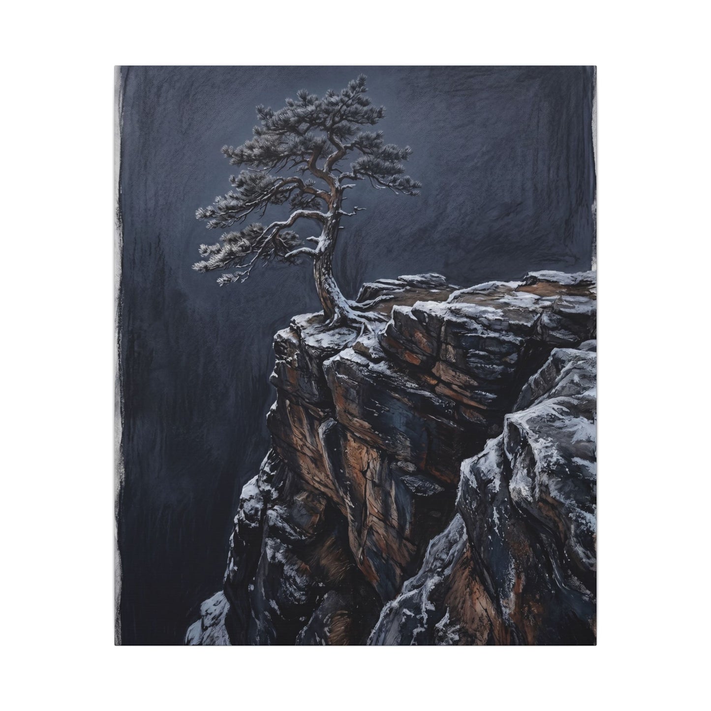 Dark Japandi Pine Tree in Dawn | Dark Texture Canvas Art