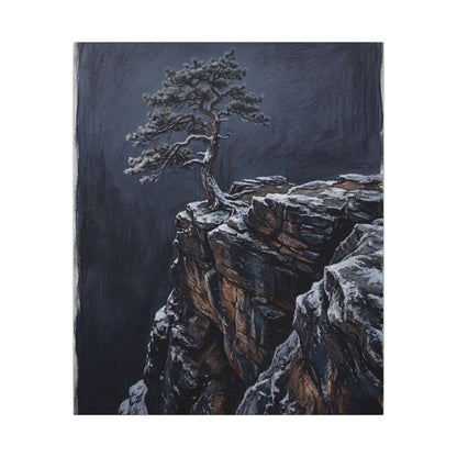 Dark Japandi Pine Tree in Dawn | Dark Texture Canvas Art