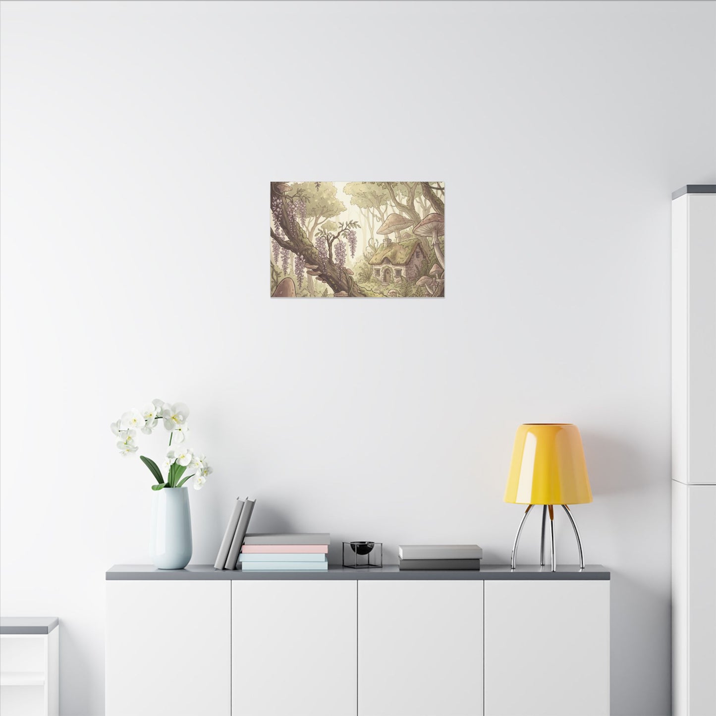Summer Wisteria Mushroom Illustration Canvas Art | Enchanting Decor