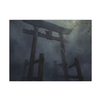 Dark Japandi Torii Gate in Dappled | Moody Minimal Canvas Art Art Print