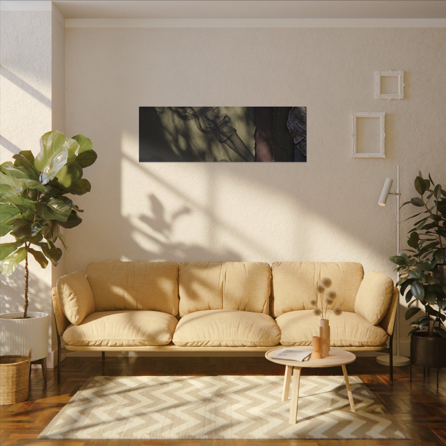 Ma Incense Smoke Canvas Art - Dark Japandi Dark Texture
