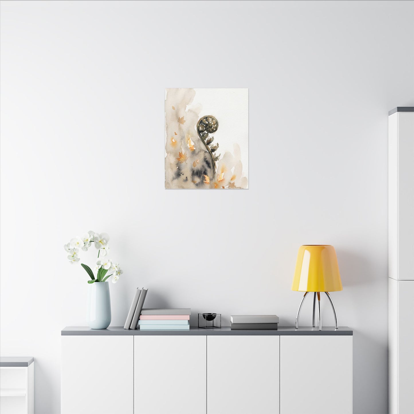 Fern Unfurling Watercolor Canvas Art | Earthy Japandi Art