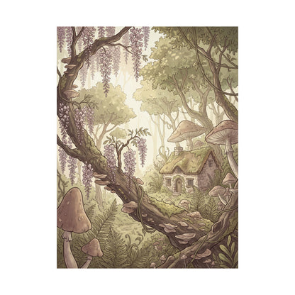 Summer Wisteria Mushroom Illustration Wall Art Print | Rustic Decor