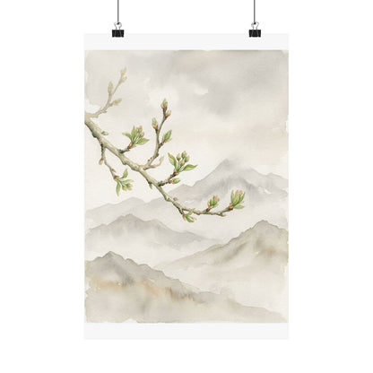 Overcast Mountain Mist Wall Art Print - Japandi Mono No Aware