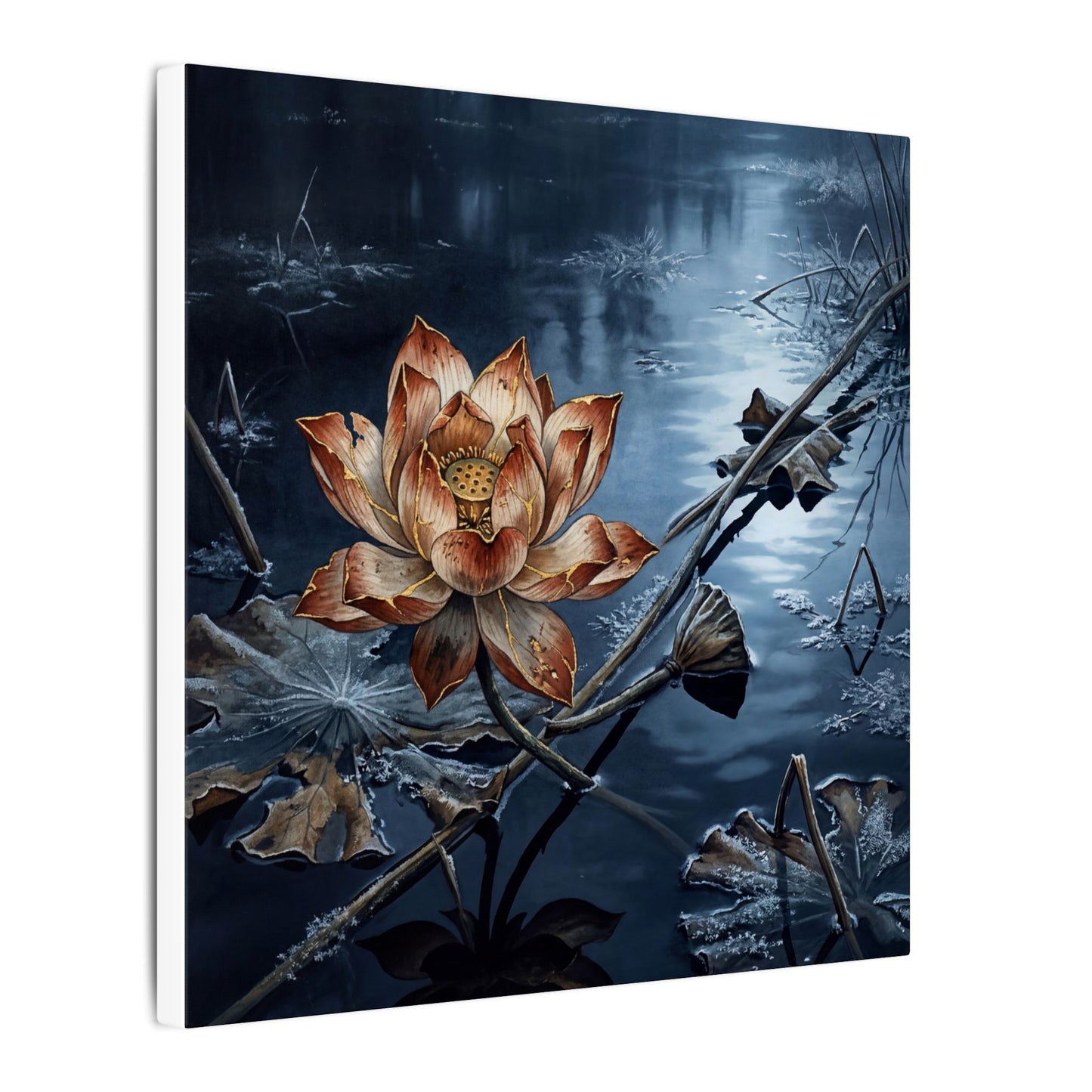 Winter Lotus Flower Broken Beauty Canvas Art | Healing Decor