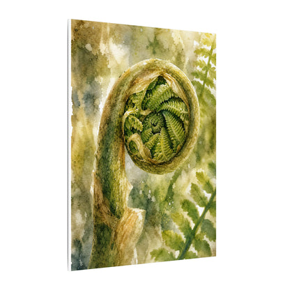 Japandi Fern Unfurling in Dappled | Watercolor Canvas Art