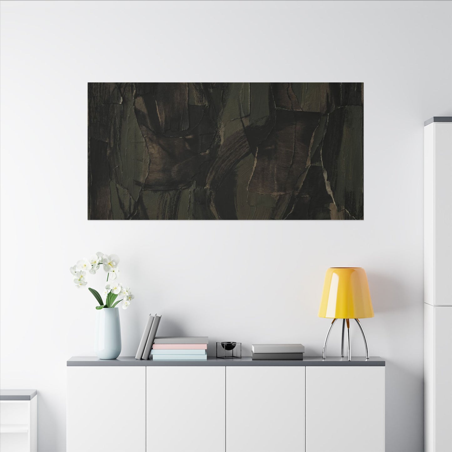 Mixed Media Dark Japandi Textured Canvas Art