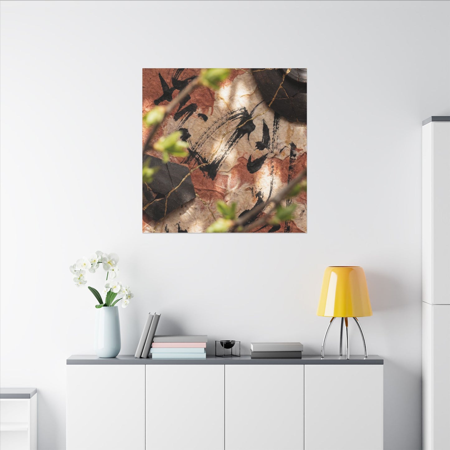 Datsuzoku Ink Brushstroke Canvas Art - Kintsugi Gold Repair