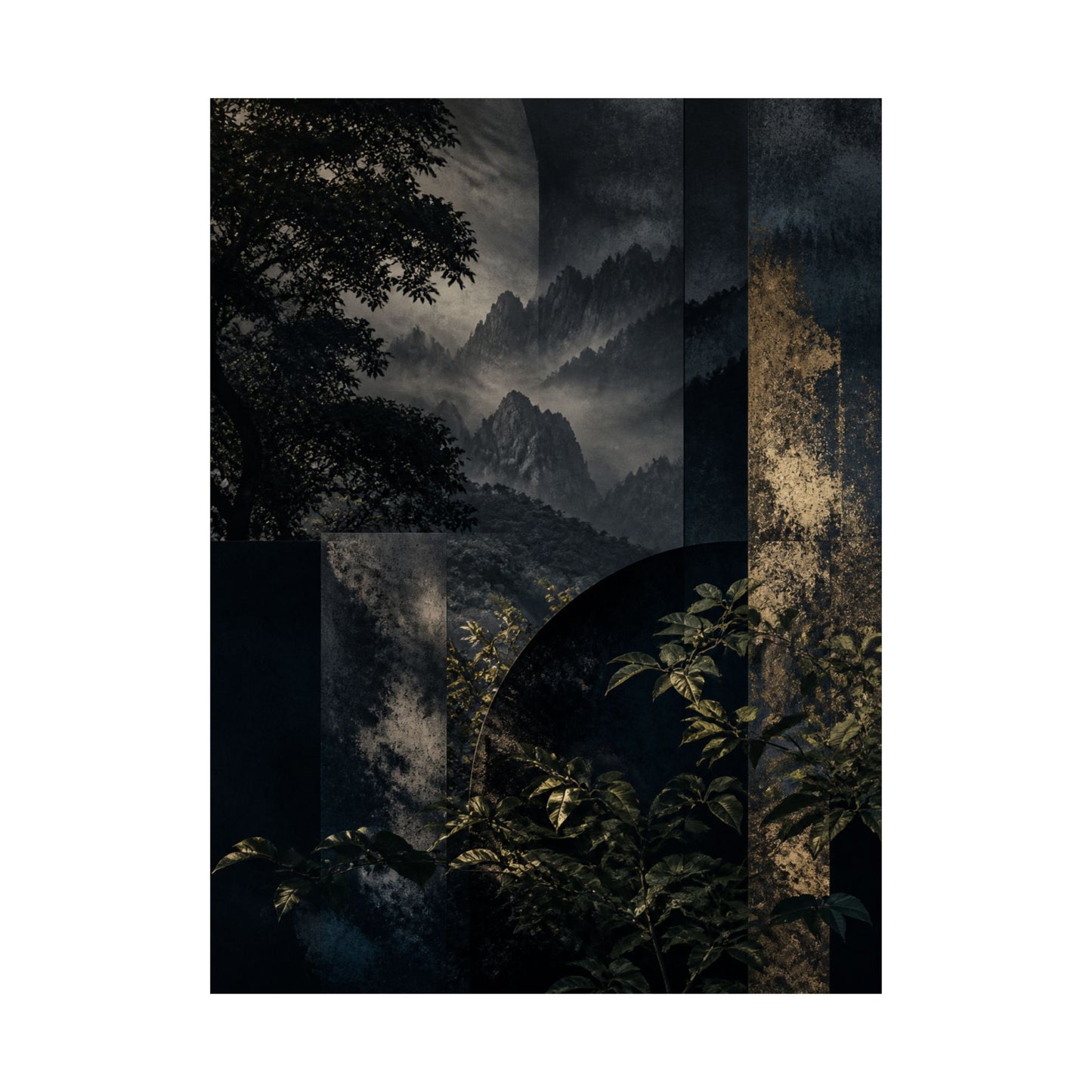 Fukinsei Mountain Mist Wall Art Print - Dark Japandi Moody Minimal