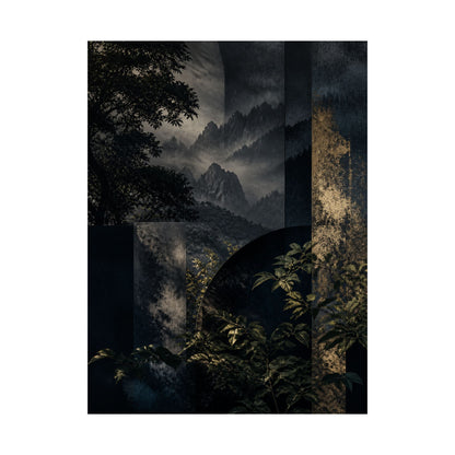 Fukinsei Mountain Mist Wall Art Print - Dark Japandi Moody Minimal