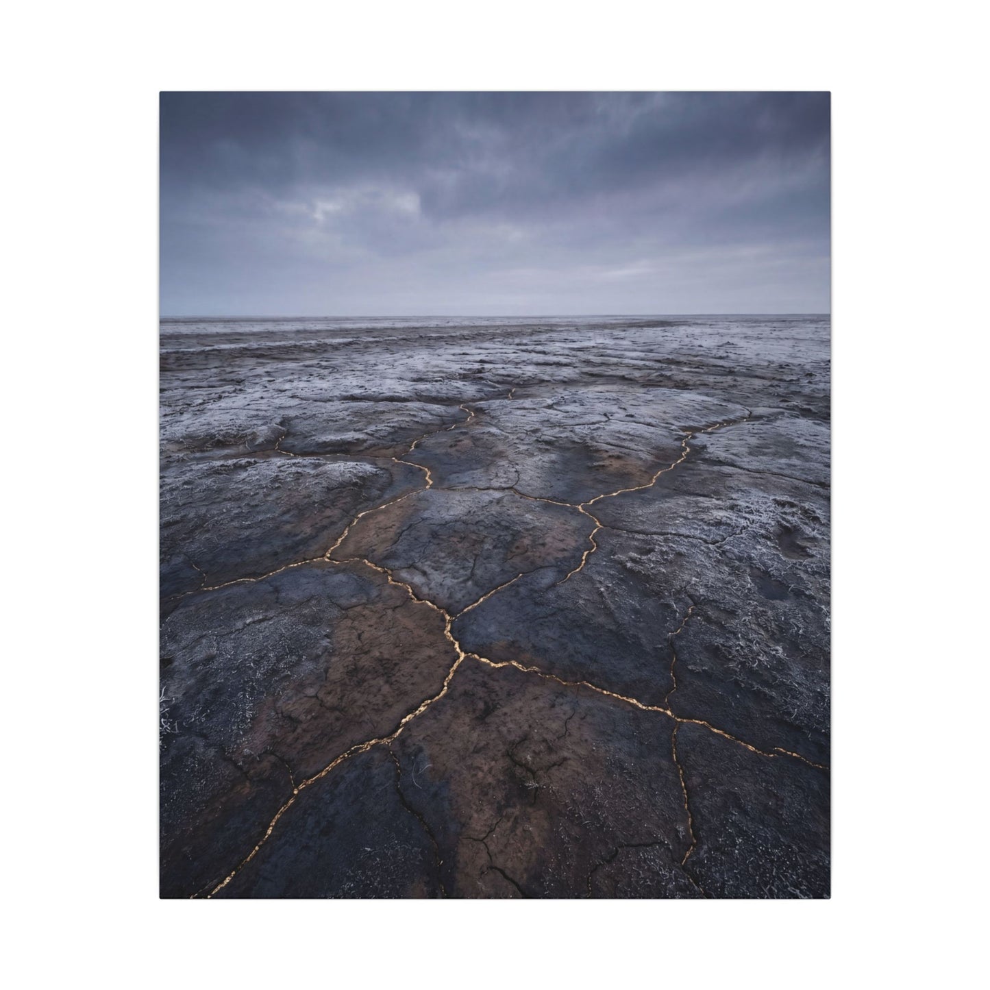 Dark Japandi Cracked Earth in Overcast | Dark Texture Canvas Art
