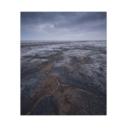Dark Japandi Cracked Earth in Overcast | Dark Texture Canvas Art