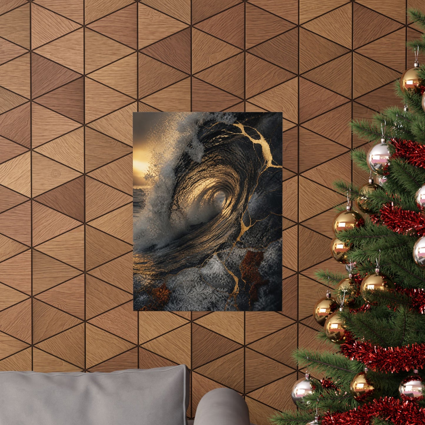 Healing Ocean Wave Wall Art Print - Gold Vein Kintsugi