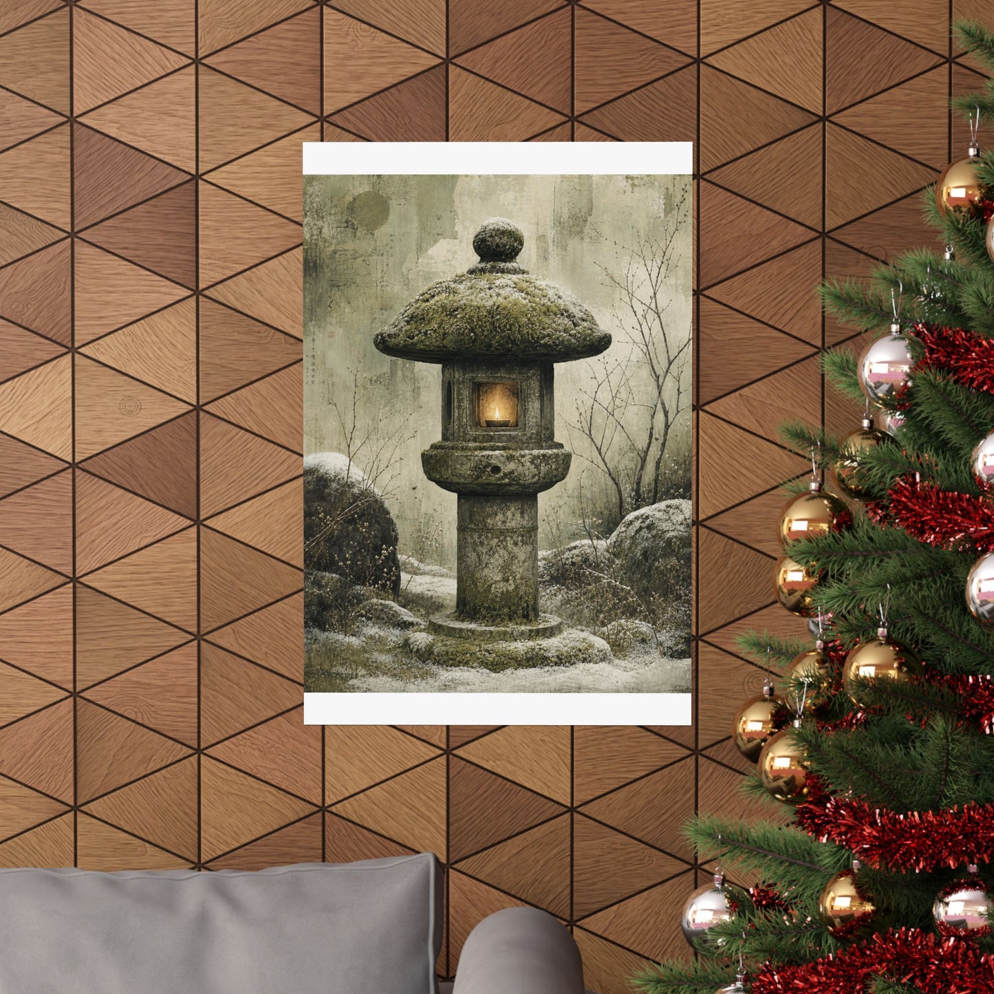 Cozy Stone Lantern Wall Art Print - Texture Japandi