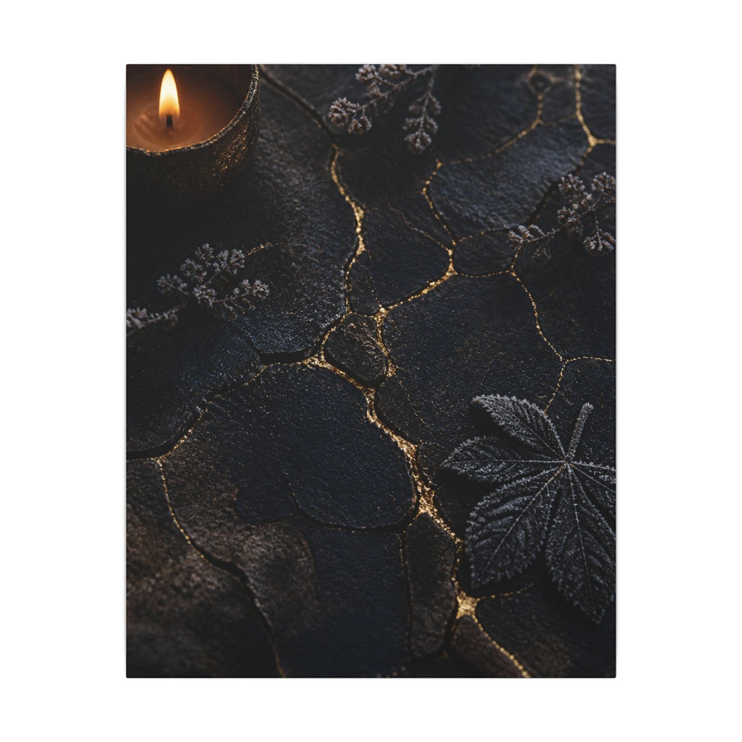 Candlelight Cracked Earth Canvas Art - Dark Japandi Ma