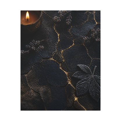 Candlelight Cracked Earth Canvas Art - Dark Japandi Ma